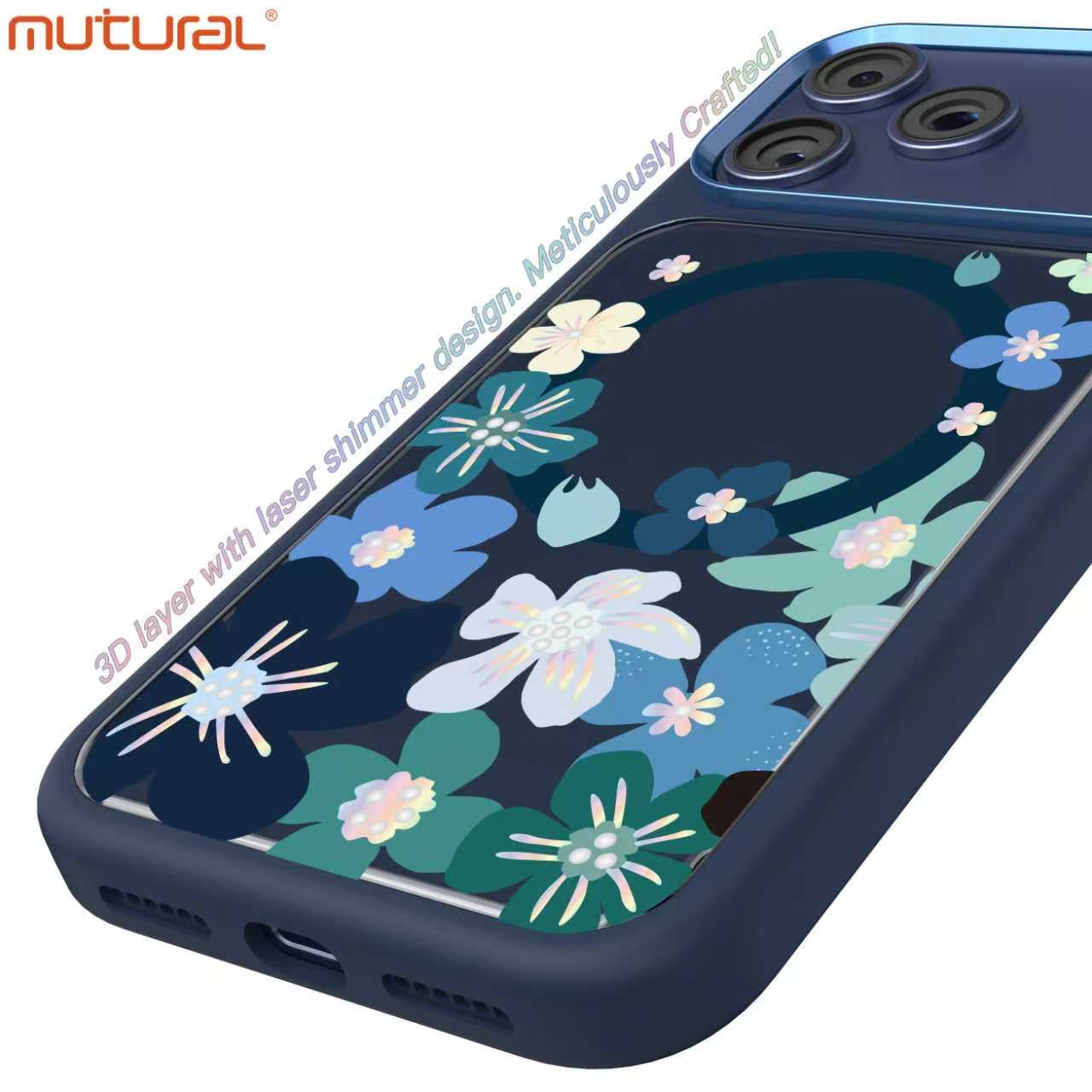 Silicon Protective Magsafe Floral Design Case for iPhone 17 Pro (Blue)