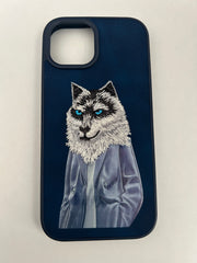 Embroidered White Fox Leather Brown Back Case Compatible with iPhone.