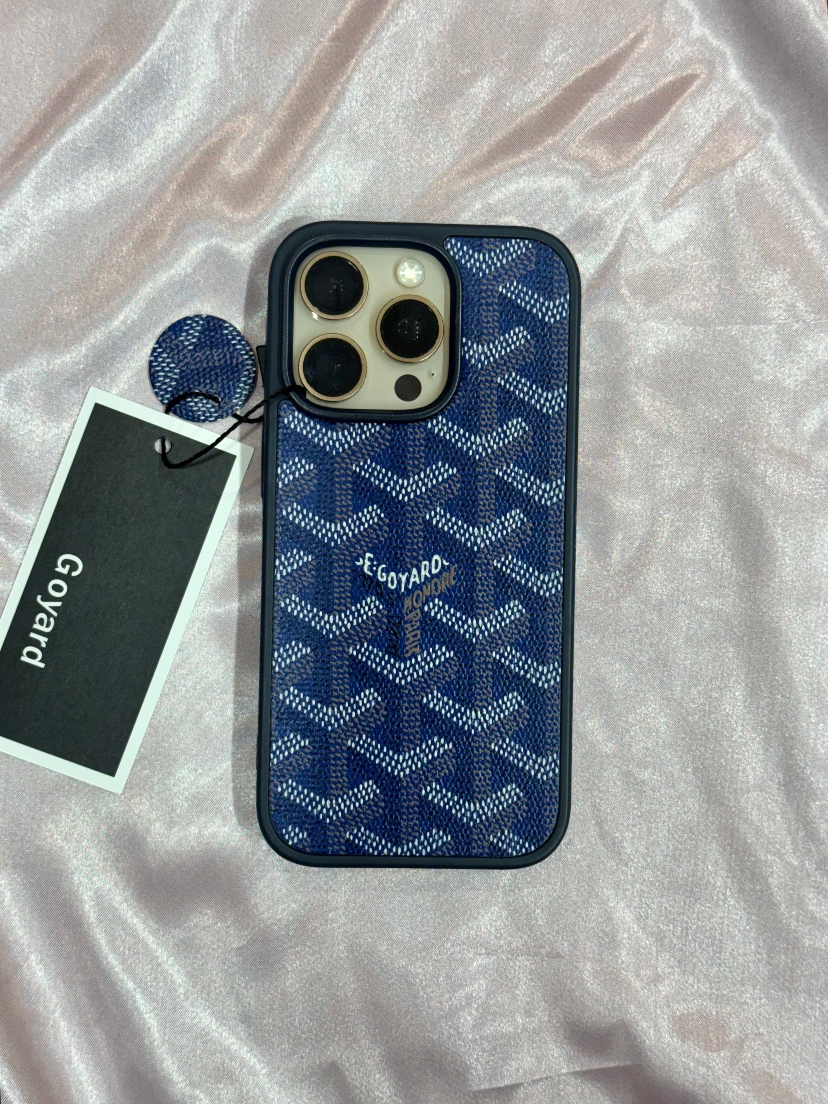 Branded PU Leather Case for iPhone 16 Pro Max (Blue)