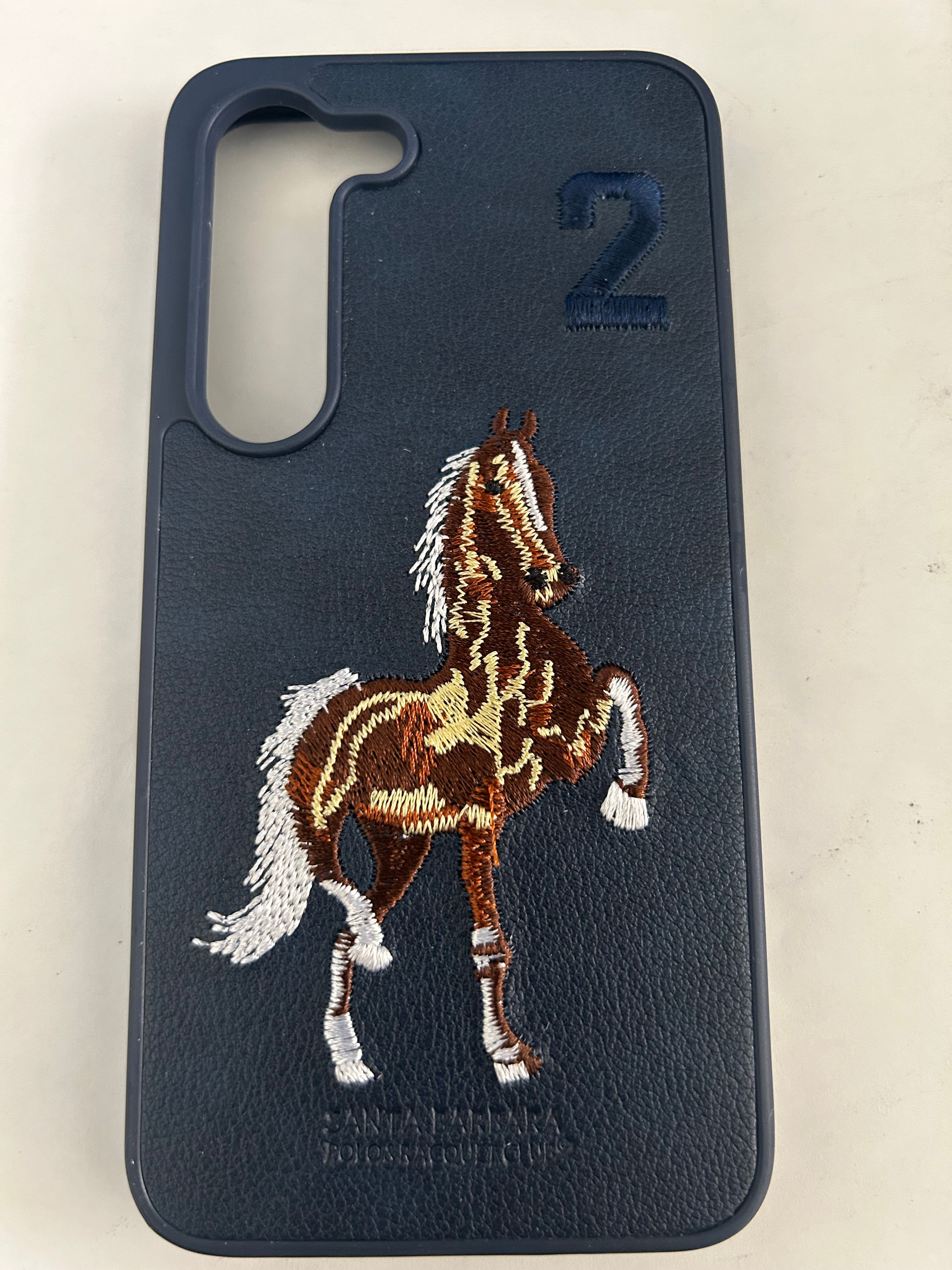 Embroided Horse Leather Back Case Compatible with Samsung Galaxy S23 Boris Series