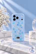 Floral Swarovski Bling World Glitter Case For iPhone 17 Pro Max / 18 Pro Max (Glacier Blue)