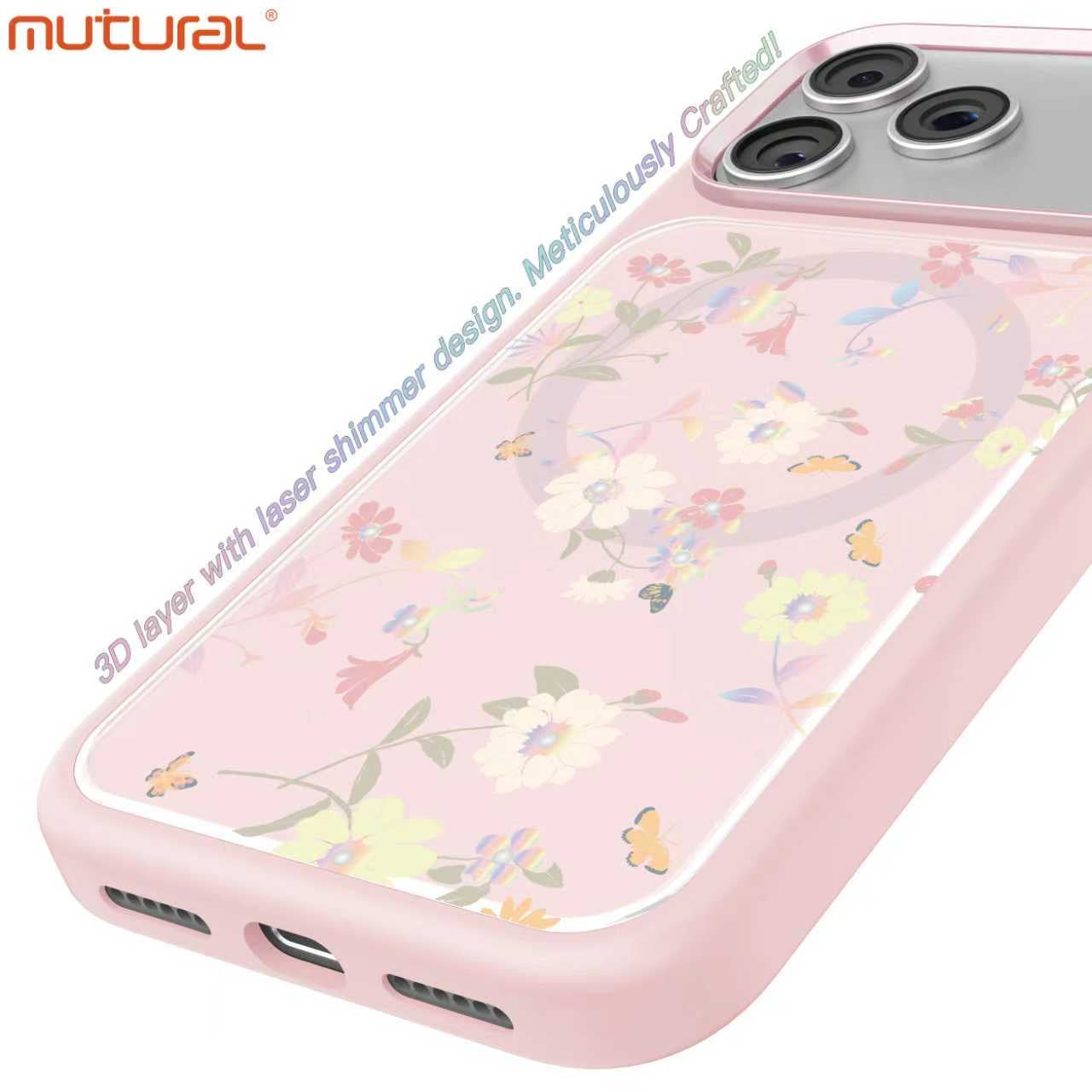 Silicon Protective Magsafe Floral Design Case for iPhone 17 Pro Max (Pink)