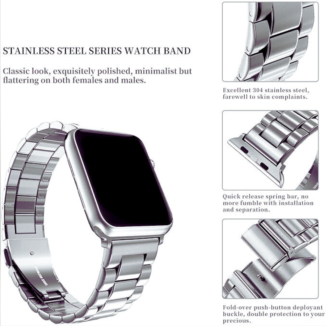 BUY COMBO of Stainless Rado Look Strap & Stainless Steel Strap for iWatch in sizes 42/44/45/49MM Mobile Case by CoverMeUp - Style 5