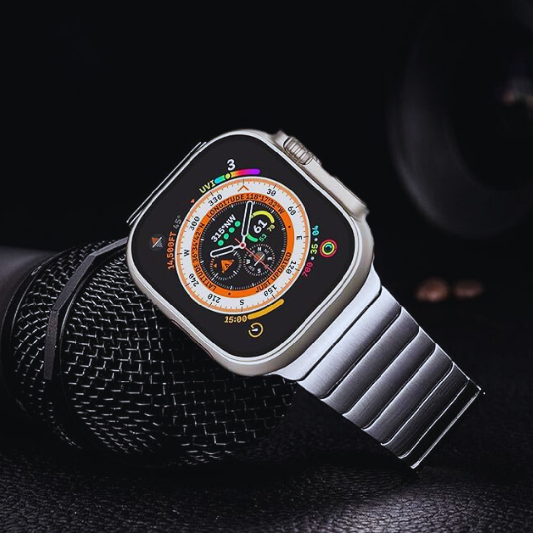 BUY COMBO of Stainless Rado Look Strap & Stainless Steel Strap for iWatch in sizes 42/44/45/49MM Mobile Case by CoverMeUp - Style 2