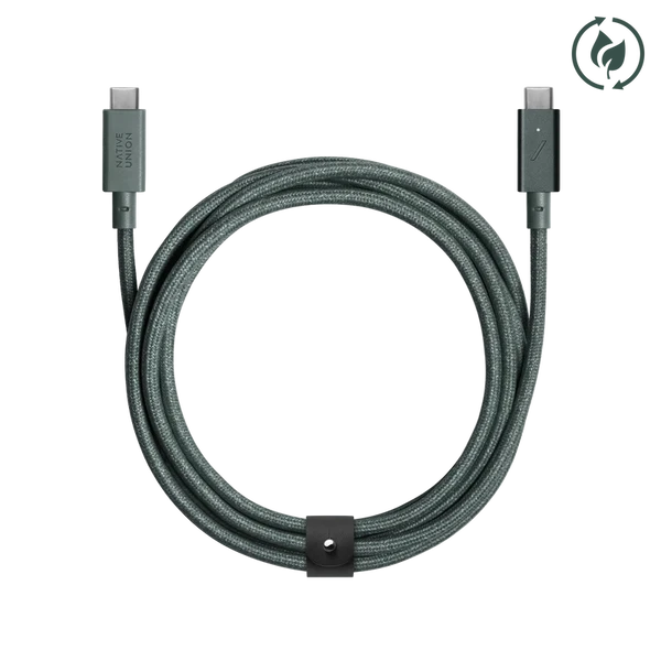 Native Union Belt Cable Pro 240W (USB-C to USB-C) The recycled 8-foot 240W USB-C to USB-C cable with bonded leather strap