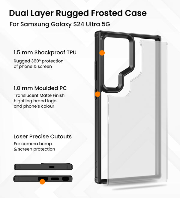 Samsung Galaxy S24 Ultra Rugged Frosted Matte Shock Proof Slim Back Cover - Black Mobile Case by CoverMeUp - Style 7