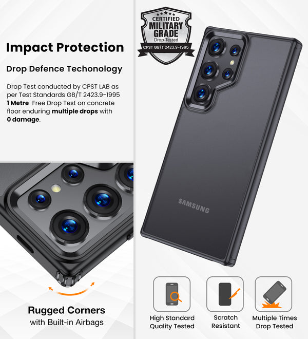 Samsung Galaxy S24 Ultra Rugged Frosted Matte Shock Proof Slim Back Cover - Black Mobile Case by CoverMeUp - Style 5
