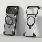Protective Apple iPhone Back Cover - Luxury iPhone Frameless Armored Case with Leather Texture And Kickstand - Style 8