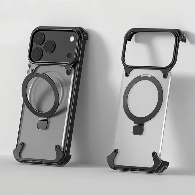 Luxury iPhone Frameless Armored Case with Leather Texture And Kickstand