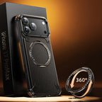 Protective Apple iPhone Back Cover - Luxury iPhone Frameless Armored Case with Leather Texture And Kickstand - Style 5
