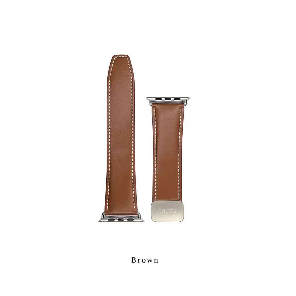 iWatch Genuine Santa Barbara Polo Leather Magnetic Buckle Strap for 42/44/45/49 mm - Brown