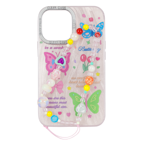 Butterfly Inspired TPU Phone Case with Charm Bracelet & Metal Ring Protection