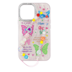 Protective Apple iPhone Back Cover - Butterfly Inspired TPU Phone Case with Charm Bracelet & Metal Ring Protection for iPhone - Style 2