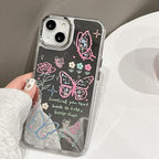 Protective Apple iPhone Back Cover - Butterfly Mirror Phone Case with Pop Socket & Charm Bracelet – Shockproof & Stylish for iPhone (TPU + Silicone)