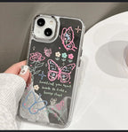 Protective Apple iPhone Back Cover - Butterfly Mirror Phone Case with Pop Socket & Charm Bracelet – Shockproof & Stylish for iPhone (TPU + Silicone) - Style 2