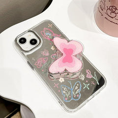 Butterfly Mirror Phone Case with Pop Socket & Charm Bracelet – Shockproof & Stylish for iPhone (TPU + Silicone)