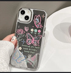 Butterfly Mirror Phone Case with Pop Socket & Charm Bracelet – Shockproof & Stylish for iPhone (TPU + Silicone)