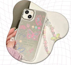Protective Apple iPhone Back Cover - Butterfly Mirror Phone Case with Pop Socket & Charm Bracelet – Shockproof & Stylish for iPhone (TPU + Silicone) - Style 3