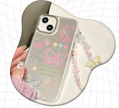 Butterfly Mirror Phone Case with Pop Socket & Charm Bracelet – Shockproof & Stylish for iPhone (TPU + Silicone)