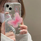 Protective Apple iPhone Back Cover - Butterfly Mirror Phone Case with Pop Socket & Charm Bracelet – Shockproof & Stylish for iPhone (TPU + Silicone) - Style 9
