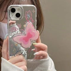 Butterfly Mirror Phone Case with Pop Socket & Charm Bracelet – Shockproof & Stylish for iPhone (TPU + Silicone)
