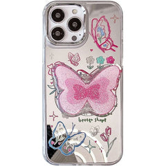 Butterfly Mirror Phone Case with Pop Socket & Charm Bracelet – Shockproof & Stylish for iPhone (TPU + Silicone)