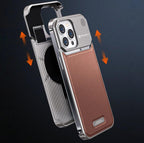 Protective Apple iPhone Back Cover - NY Vegan Leather Case with Titanium Frame for iPhone 15 Brown Color