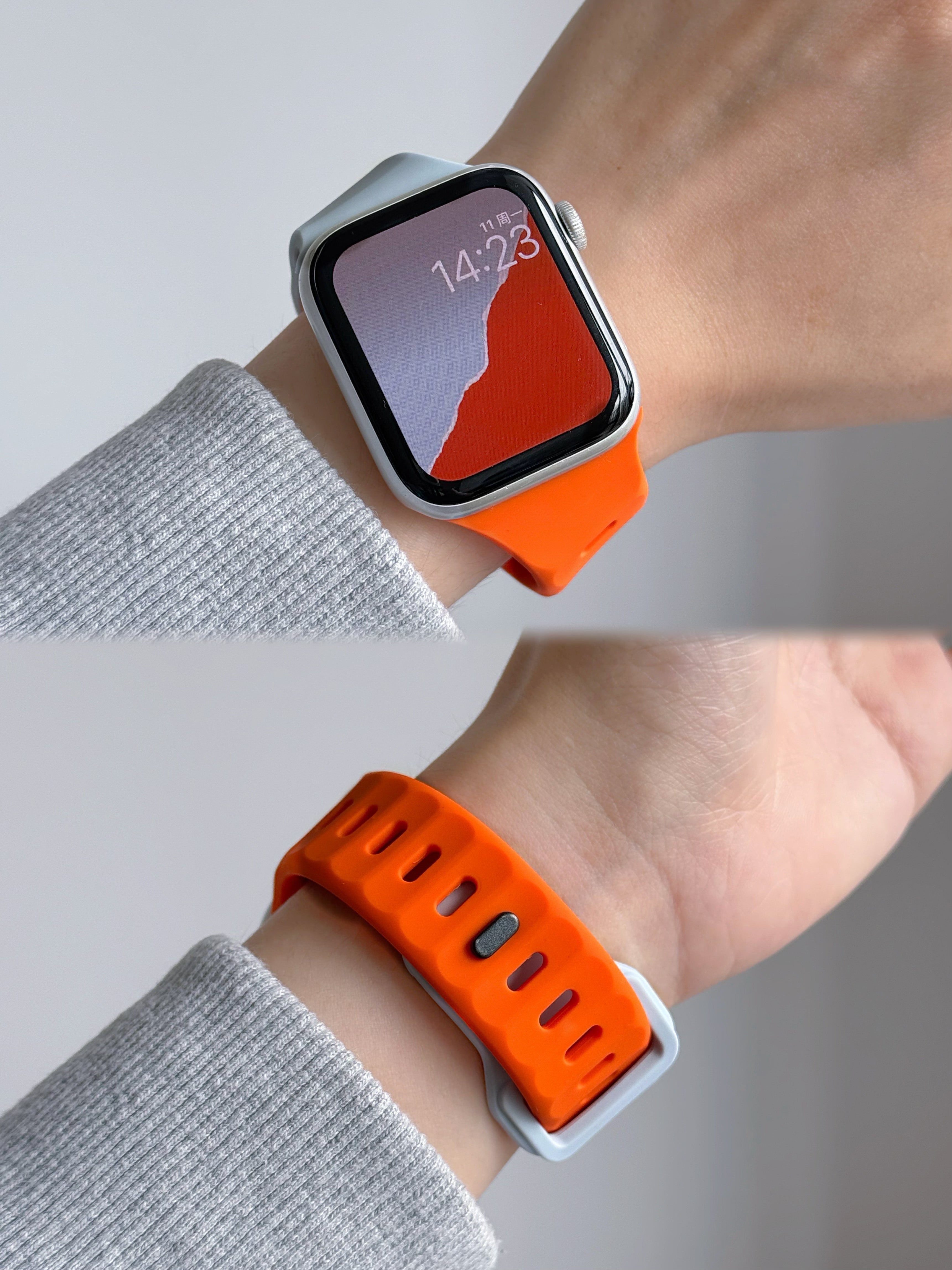 New Style Dual Colour Silicon Watch Band 38/40/41/42 mm (Orange/B.Blue)