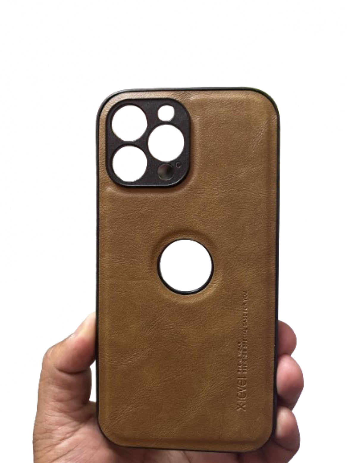 Logo Cut Leather Hard Case for iPhone