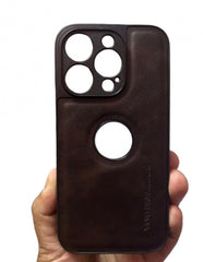 Logo Cut Leather Hard Case for iPhone