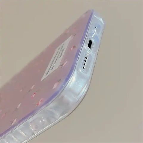 Korean Pink Flower Gradient Case for iPhone with Metal Ring Protection