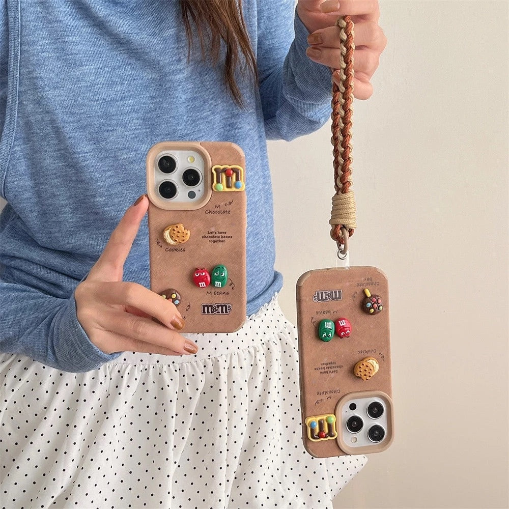 Luxury Leather 3D Cute Cartoon M&M Soft Phone Case for iPhone