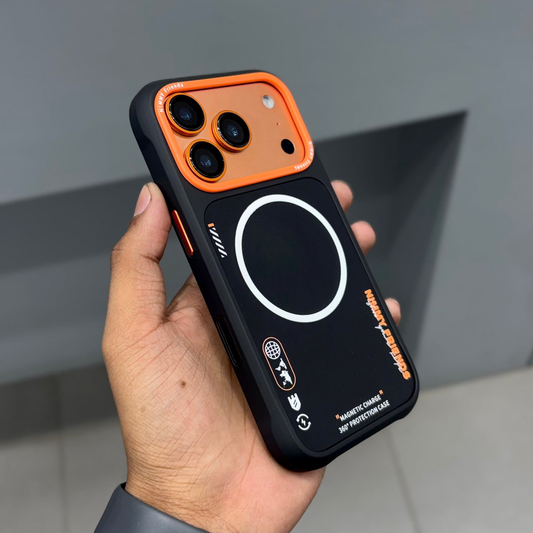 Nimmy Premium Embroidered Leather Case - NIMMY MAGSAFE CASE - BLACK ORANGE ( No. 2541 ) - Style 3