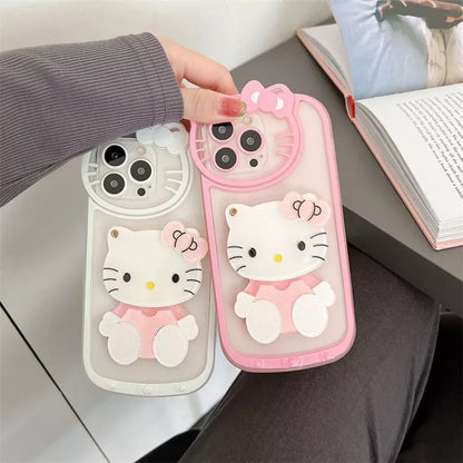 Cute Cat Shockproof Silicone Cover With Mirror for Iphone