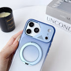 Dual Colour Matte Finish MagSafe 360° Rotating Stand With Metal Camera Cover Hard Case For iPhone 17 Pro Max / 18 Pro Max (Glacier Blue)
