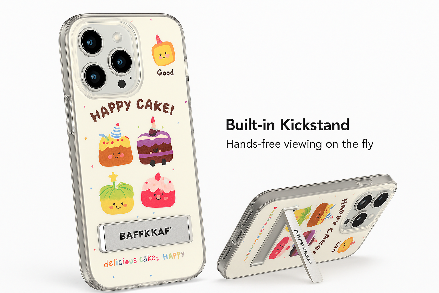Happy Cake iPhone Case – Cute Cartoon Dessert Design with Kickstand