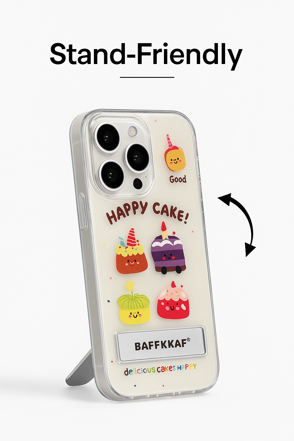 Happy Cake iPhone Case – Cute Cartoon Dessert Design with Kickstand