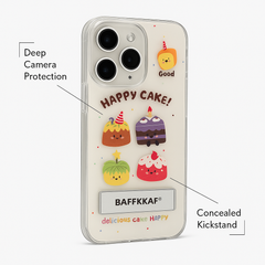 Happy Cake iPhone Case – Cute Cartoon Dessert Design with Kickstand