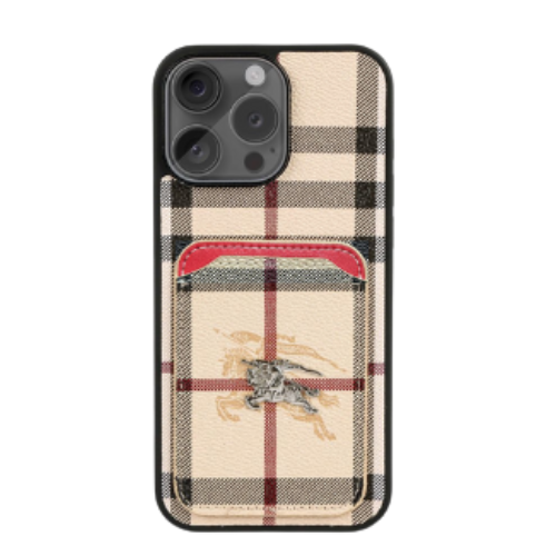 Checkered Leather iPhone Case with Card Holder – Luxury Protective Cover