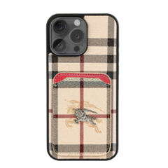 Checkered Leather iPhone Case with Card Holder – Luxury Protective Cover