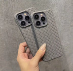 Protective Apple iPhone Back Cover - Chekk Pattern Natural Titanium Soft Silicon Ultra Slim Case for iPhone 15 Pro