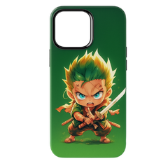 Chibi Samurai TPU Phone Case – Green Matte Anime Warrior Cover