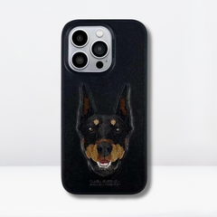 Curtis Series Embroidered Faux Leather Dog Face Case for iPhone 14Pro/ Pro Max