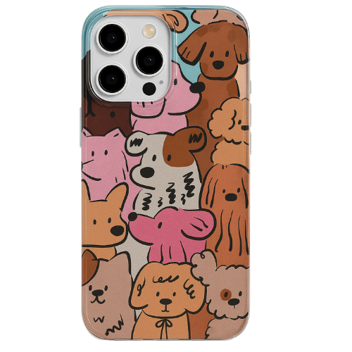 Cute Oil-Painted Dog Phone Case with Colorful Beaded Charm