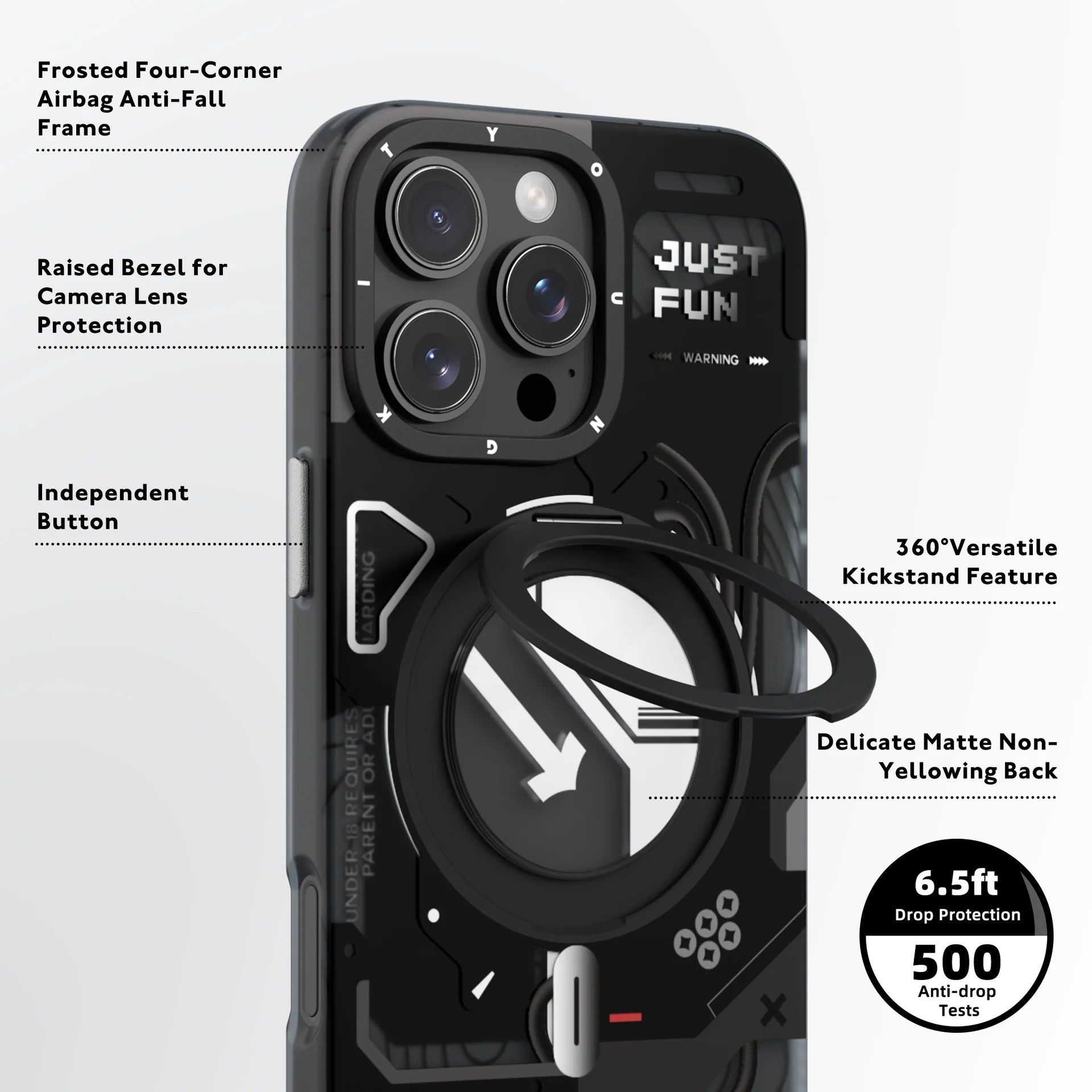 YOUNGKIT Cyberpunk 360° Rotation Ring Stand Case for iPhone 16