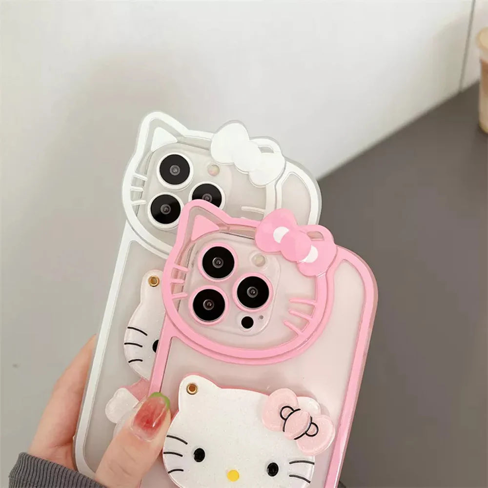 Cute Cat Shockproof Silicone Cover With Mirror for Iphone