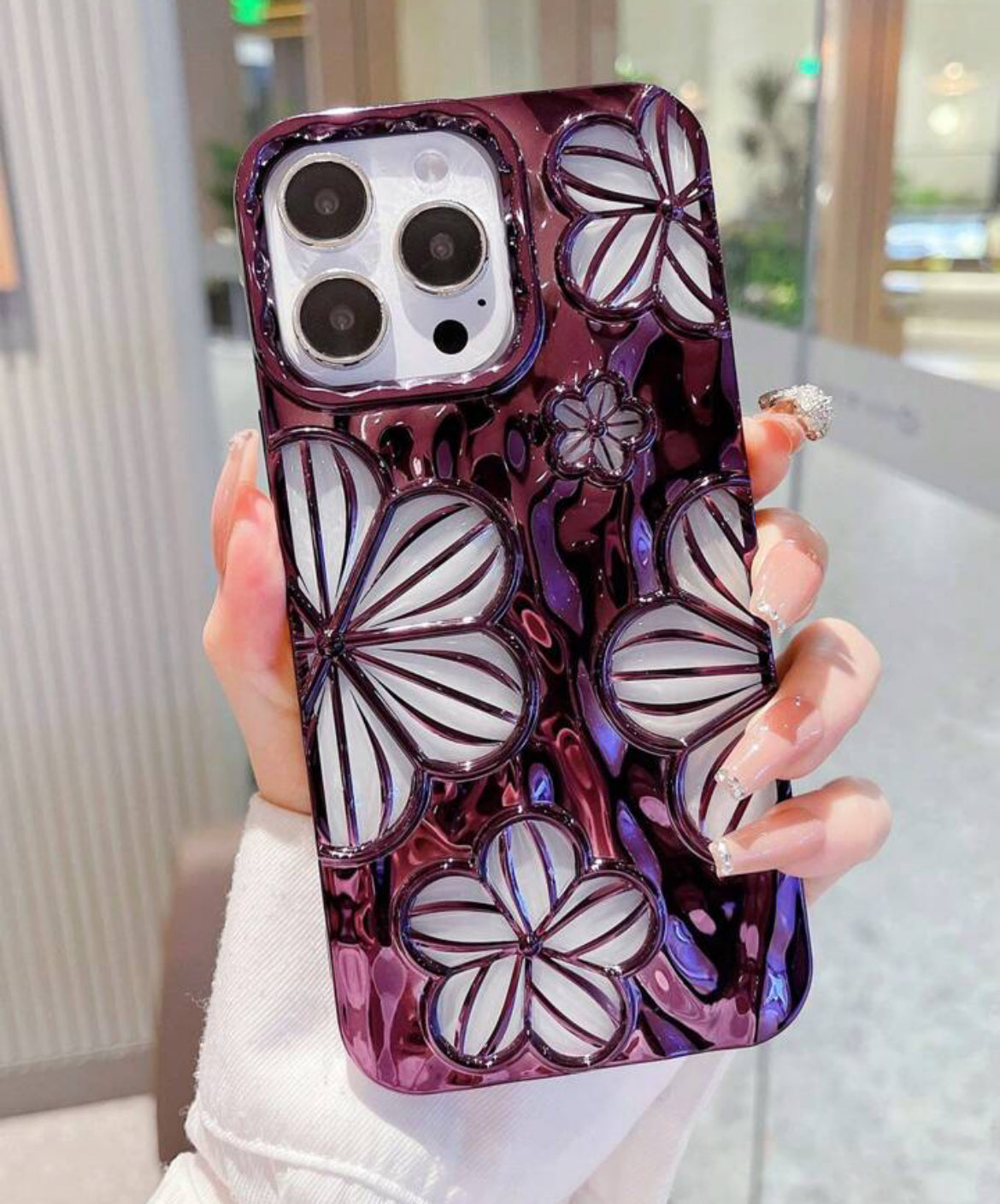 Smog-Blue Plating Simple Personality 3d Oil Painting Flower Tpu Phone Case Compatible with Iphone