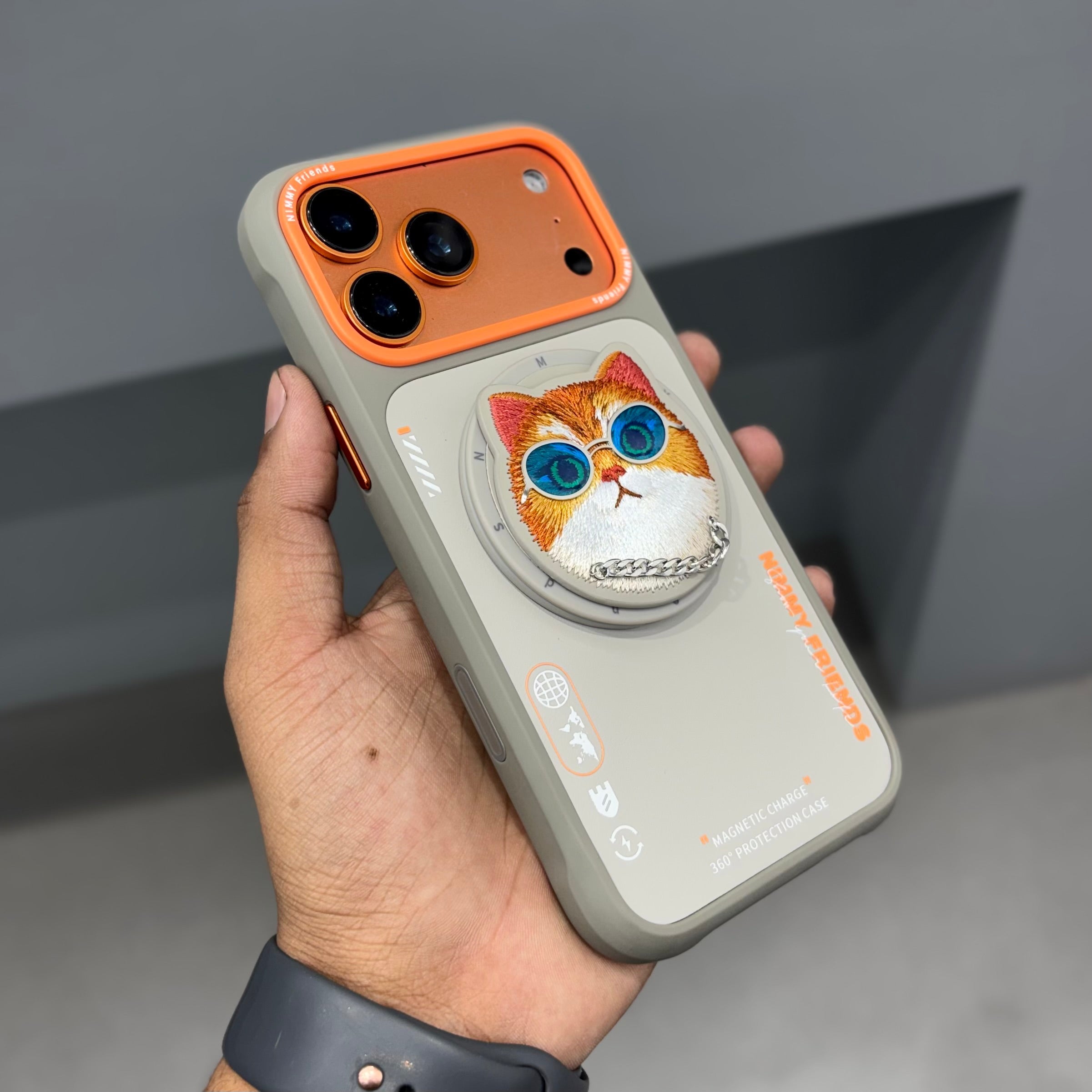 Nimmy Premium Embroidered Leather Case - NIMMY POPUP CASE - GREY ORANGE ( No. 2699 ) - Style 5