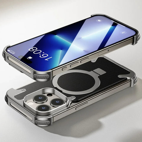 Frameless Carbon Fiber Ultra-Thin & Military Grade Drop Protection iPhone Case with Kevlar & Magnetic Kickstand