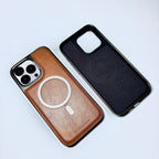 Protective Apple iPhone Back Cover - Leather & Metal MagSafe iPhone Case - Style 11
